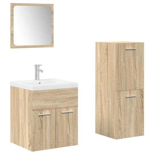 vidaXL Bench with Washbasin, Mirror & Column L42xW18xH39cm Coffee