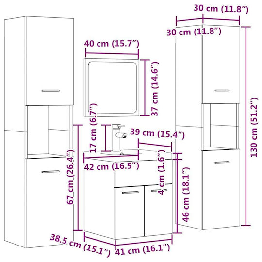 vidaXL Πάγκος με Νιπτήρα, Καθρέπτη & Στήλη Μ42xΒ18xΥ39cm Γκρι Σκυροδέματος