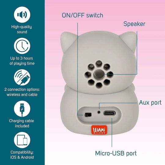 Legami Milano Kitty Ηχείο Bluetooth με Διάρκεια Μπαταρίας έως 3 ώρες Γκρι
