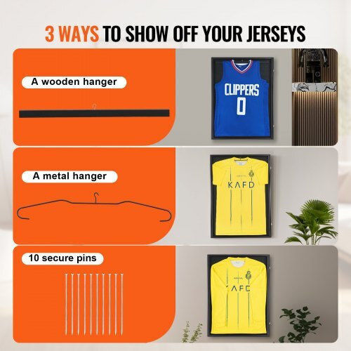 Vevor Jersey Display Case 24 X 32 X 1.5 In Large Locked Sports Jersey Shadow Box 98% UV Protection Hangers Black Qyzskjzx243221ldlv0