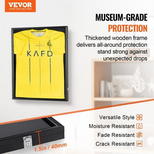 Vevor Jersey Display Case 24 X 32 X 1.5 In Large Locked Sports Jersey Shadow Box 98% UV Protection Hangers Black Qyzskjzx243221ldlv0