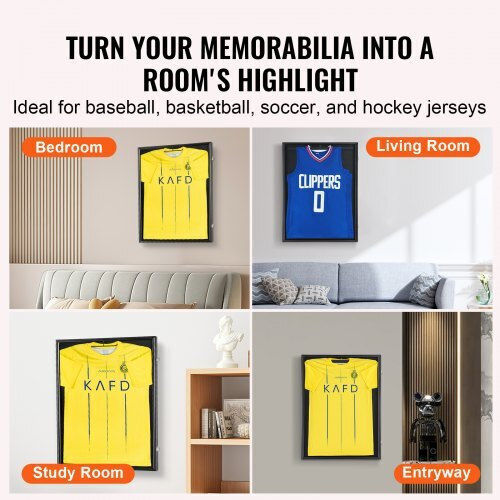 Vevor Jersey Display Case 24 X 32 X 1.5 In Large Locked Sports Jersey Shadow Box 98% UV Protection Hangers Black Qyzskjzx243221ldlv0