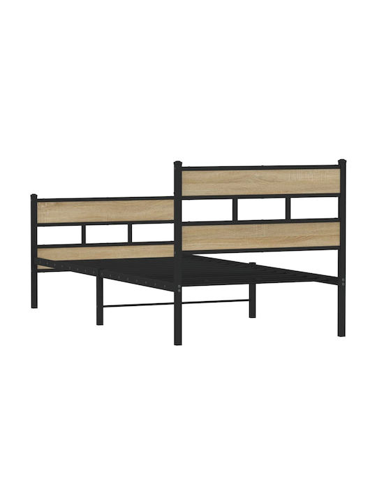 Double Wooden Bed Smoke Oak with Slats for Mattress 107x203cm