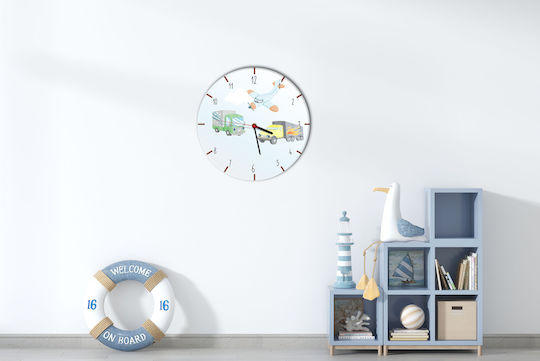 Kinder-Wanduhr Blau Uhr Kinderzimmer Autos Flugzeuge
