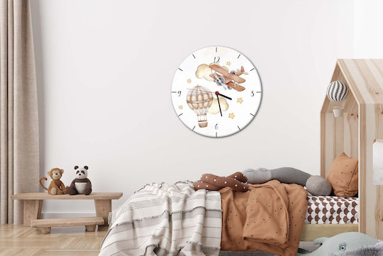 Kinder-Wanduhr Beige Flugzeug Ballon Kinderuhr 30cm Beige