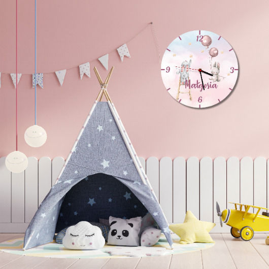 Kinderzimmeruhr Wanduhr Hasen Kinderbild Name