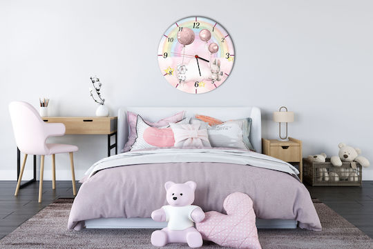 Kinder-Wanduhr Pastell-Hasen Regenbogen-Uhr Kinderzimmer