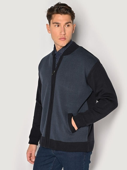 Sogo Men's Knitted Cardigan with Zipper Marine