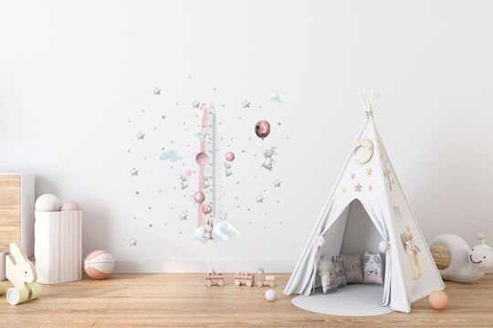Wachstumsdiagramm Aufkleber Kinder Hasen Rosa Ballons 45x120