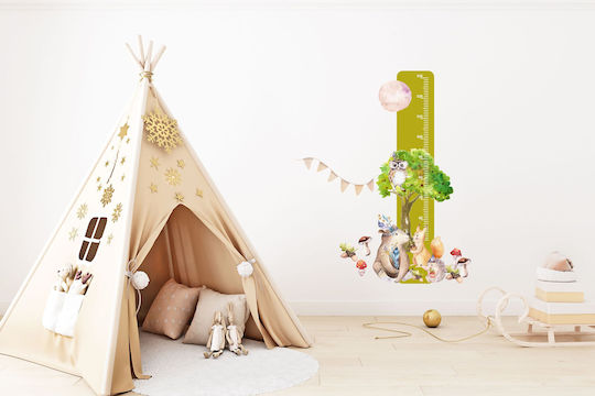 Kids Growth Chart Green Wall Sticker Boho Animals 45x120