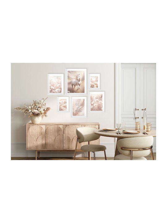 Kinderposter Set aus 6 Galerie Pferd Zitat Beige Set 100x100
