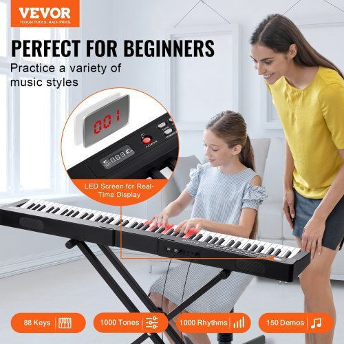 Vevor Electric Stage Piano 88JBPZSMGQ88N6BDSV2 Set Built-in Speakers and Connection with Headphones