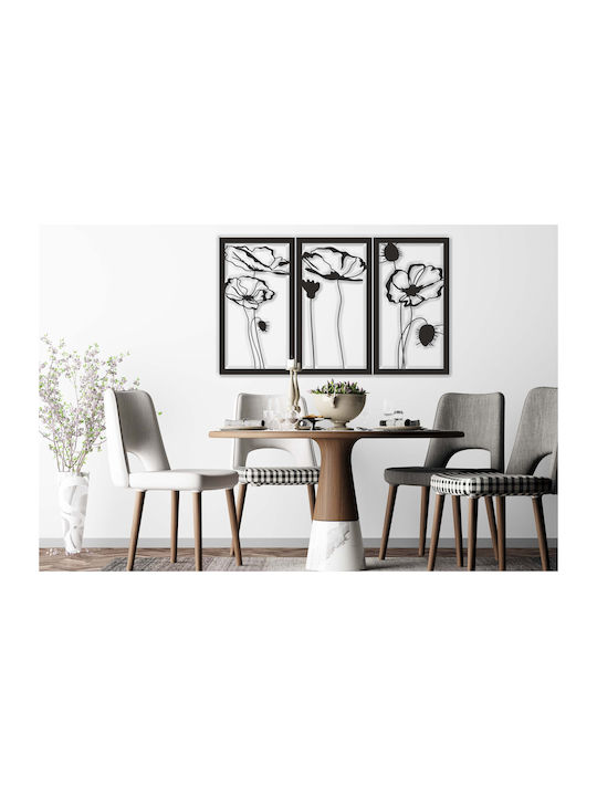 3D Painting Open Work Triptych Panel Living Room Flowers Poppies Wall Decoration