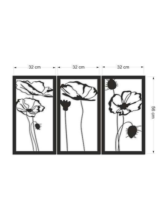 3D Painting Open Work Triptych Panel Living Room Flowers Poppies Wall Decoration