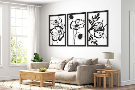 3D Painting Open Work Triptych Panel Living Room Flowers Poppies Wall Decoration