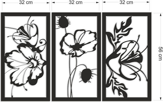 3D Painting Open Work Triptych Panel Living Room Flowers Poppies Wall Decoration