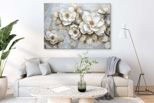 Canvas Painting Living Room White Flowers 3D Room Decoration 80x120