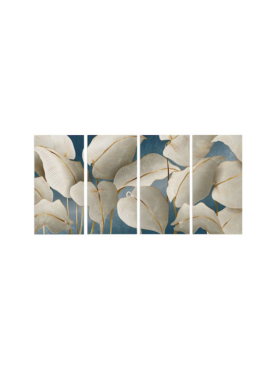 Large Living Room Picture Wall Decoration White Leaves Gold Frame 80x160