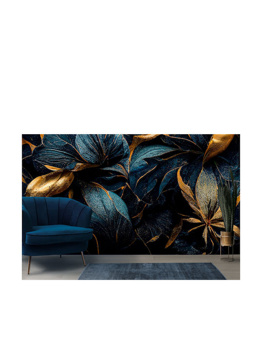 Moderne Wandtapete Wohnzimmer Dunkelblau Goldene Blumen 240x360