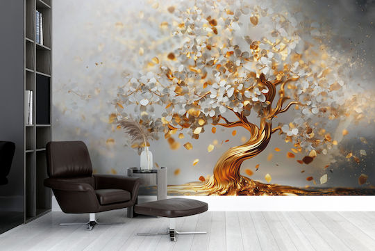 Moderne Wohnzimmer Tapete Gold Baum Dekoration Glamour Beige 260x390