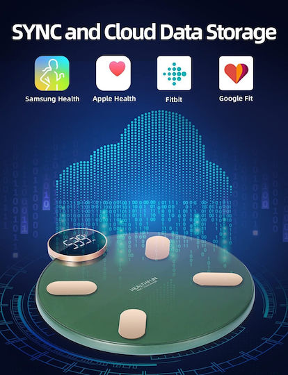 HealthFun Intelligente Badezimmerwaage 180kg mit Körperfettmessung & Bluetooth Grüne