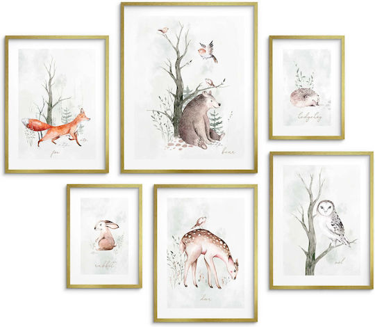 Kids Posters Set of 6 Pieces Gallery Watercolour Forest Animals Set 100x100