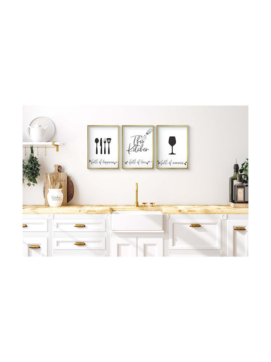 Set von 3 Postern Küchenbilder Küchenposter Schwarz Weiß 3x 30x40