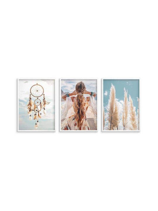 Moderne Boho-Wandposter Wohnzimmer Frau Traumfänger 3x30x40