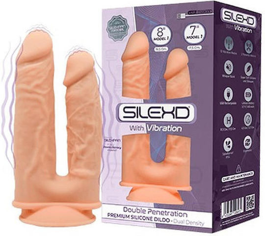 SilexD Διπλό Dildo με Όρχεις και Βεντούζα Flesh 20cm