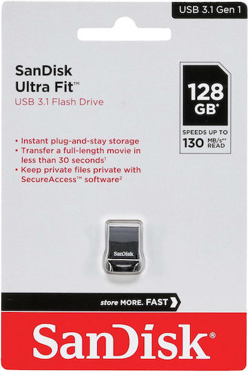 Sandisk Ultra Fit 128GB USB 3.1 Stick Μαύρο