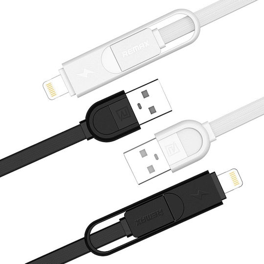 Remax Elegant RC-033t Flat USB to micro USB / Lightning Cable Μαύρο 1m