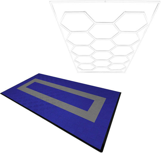 Hexagon Led Light & Vented Garage Floor Tiles Edges 90 Blue & 30 Grey