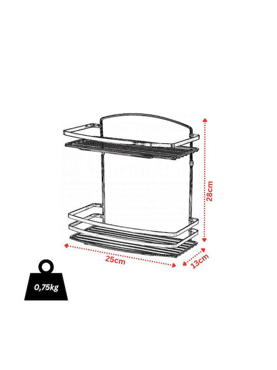 Tekno-Tel 455.BK085/BL Wall Mounted Bathroom Shelf Inox with 2 Shelves 25x13x28cm