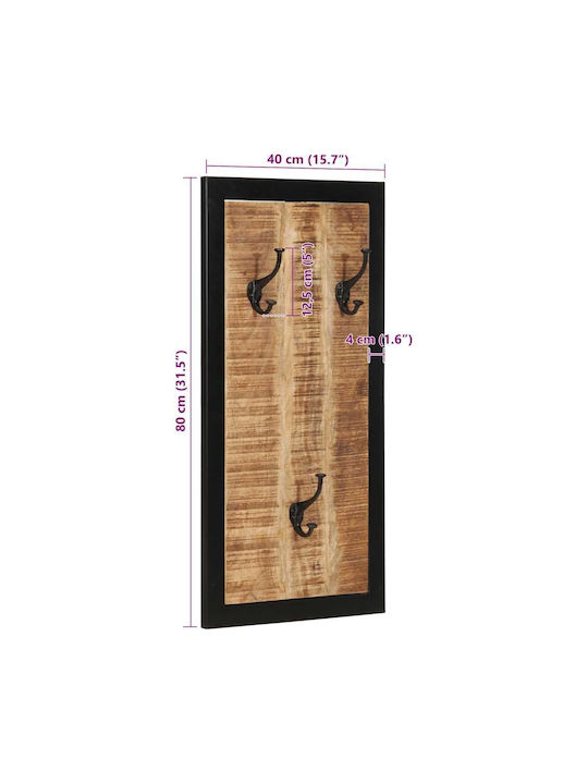 vidaXL Wooden Wall Hanger 6 Hooks Brown 40x2cm