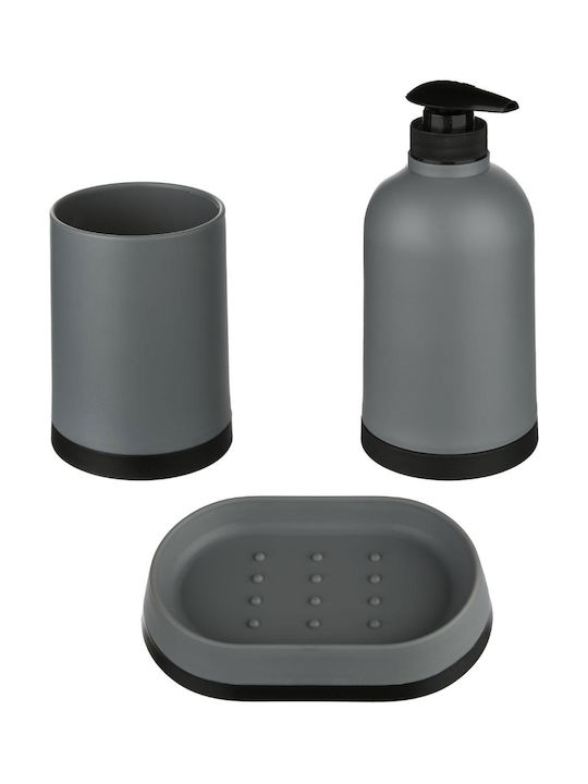 Click Plastic Bathroom Accessory Set Gray 3pcs