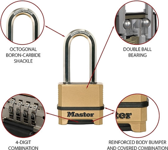 Master Lock Ατσάλινο Λουκέτο Μακρύλαιμο Συνδυασμού 50mm Ασημί