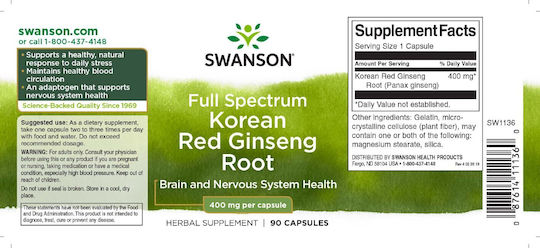 Swanson Korean Red Ginseng Root 400mg 90 κάψουλες