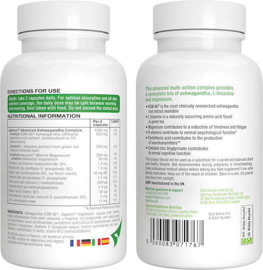 iGennus Ashwagandha+ L-Theanin & Magnesium KSM-66 600mg 60 Kapseln
