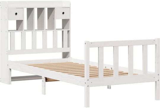 Single Bed Made of Solid Wood White with Slats for Mattress 75x190cm