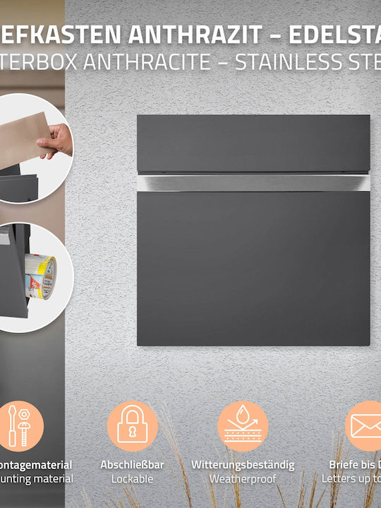 ECD Germany Außenbereich Briefkasten Inox in Gray Farbe 37x36.5x11cm