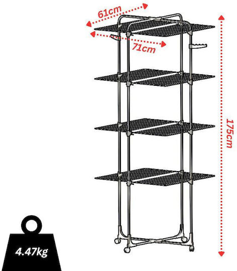 Vesta Rotondo 4 Metallic Folding Floor Clothes Drying Rack with Hanging Length 16m