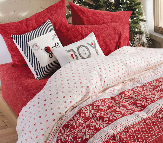 Nef-Nef Homeware Сет Чаршафи Фланелени 160x260см. Коледни Holly Jolly Червено 3бр