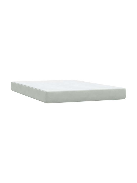 Pat Dublu Tapițat cu Material Gri Deschis cu Plăci și Saltea 160x210cm