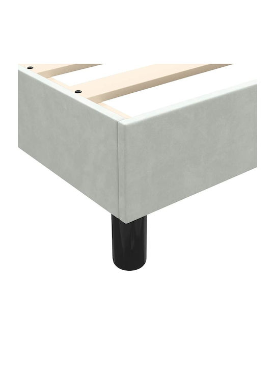 Pat Dublu Tapițat cu Material Gri Deschis cu Plăci și Saltea 160x210cm