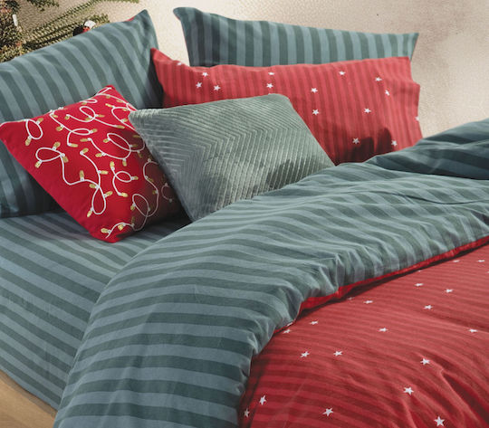 Nef-Nef Homeware Straight To Christmas Σετ Σεντόνια Μονά Φανελένια 160x260εκ. Red-green (3τμχ)