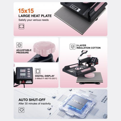 Vevor 8 in 1 Multifunctional Heat Press 15x15" T-Shirts Cups 30oz Black Yts30oz151581nggxv2