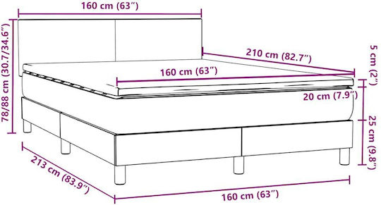 Pat Dublu Tapitat cu Material Gri Închis cu Plăci și Saltea 160x210cm