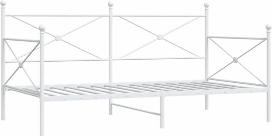Pat Semi-dublu Metalic Alb Cu Plăci Pentru Saltea 107x203cm