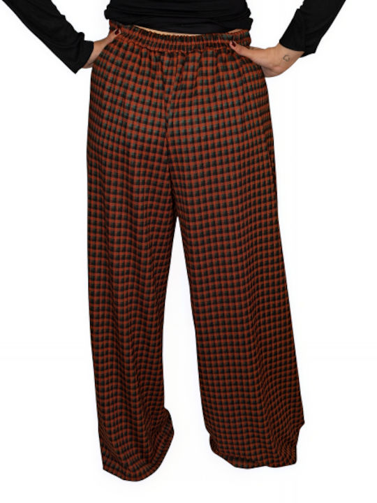 Morena Spain Women's Fabric Trousers in Regular Fit Checked coffee