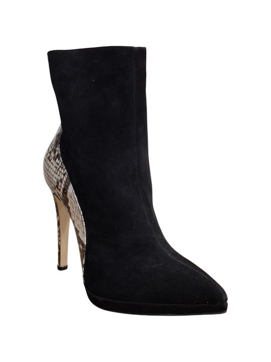 Leather Women's Ankle Boots with High Heel Black